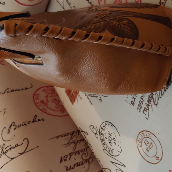 Handmade embellished purse used but in great shape, carmel & brown - Picture 5 of 6